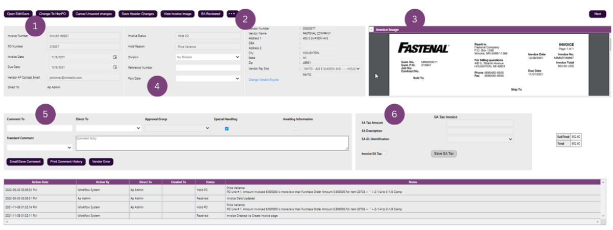 How to use the buttons at the top of the Invoice Details page