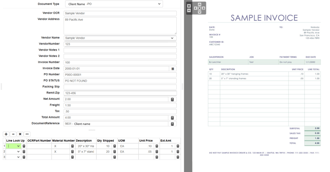 OCR PO Invoice Example