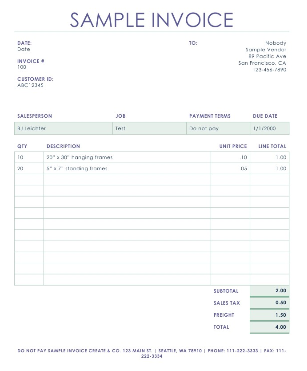 Sample invoice